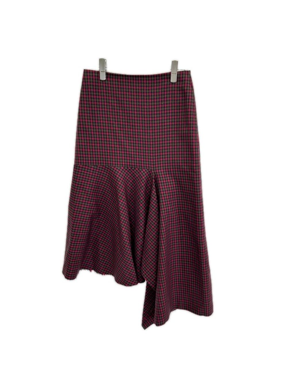 Balenciaga Red Wool Check Asymmetric Long Skirt 36